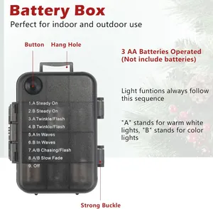 Detail of waterproof black 3AA battery box for LED garland with 9 lighting modes and switch
