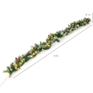 Kerstslinger met rode bessen en dennenappels inclusief LED-verlichting met lengte 2,7m