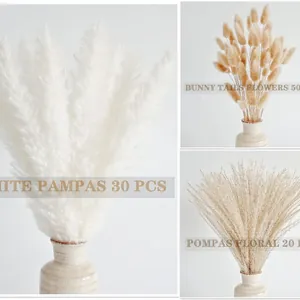 3-pack dried pampas grass bouquet set with bunny tails in a ceramic vase decor