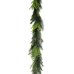 Artificial Christmas garland with mixed pine needles and golden berry decorations