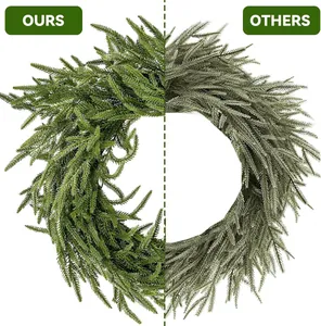 Detailed comparison of high-density Norfolk pine wreath showing rich green needles