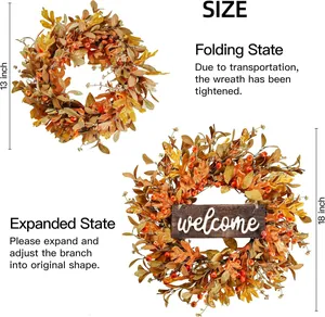 Confronto dimensioni ghirlanda autunnale: stato piegato 33cm e stato espanso 45cm