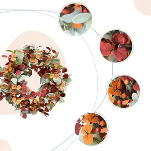 Autumn artificial wreath with lambs ear leaves and berries for festive home wall decor