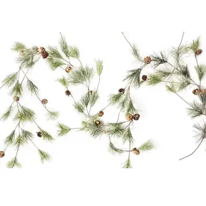 Winter pine needle garland with natural pine cones for Christmas holiday home decoration