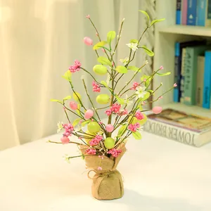 Easter velvet egg artificial tree in burlap base for spring home tabletop decoration