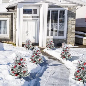 6er-Set Mini-Weihnachtsbäume mit Schneeflockung, Tannenzapfen und stabilen Metallständern