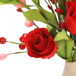 Artificial red roses and berries stem decoration for Mother's Day and wedding floral decor