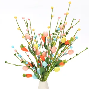 Branches Artificielles D'oeufs De Pâques Et Carottes Colorées En Plastique Rameaux De Printemps Pour Décoration De Vase