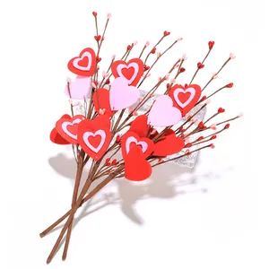 Valentine's Day Heart Berry Stem Artificial Branch For Romantic Home Wedding Party Decoration Felt Heart Pink Red Berry Spray