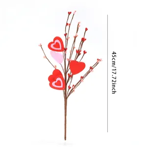 45cm Valentine heart berry branch decoration with red and pink heart ornaments