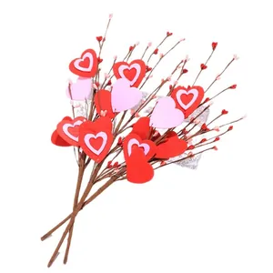 Artificial Valentine's Day heart berry branches with red and pink felt hearts decor