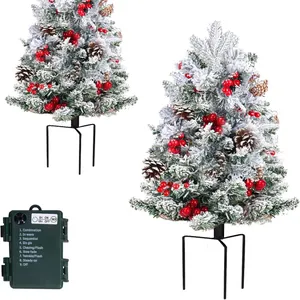 Set di alberi di Natale artificiali con pigne, bacche rosse e controller timer a 9 modalità
