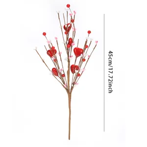Künstliche Herz-Beeren-Zweige in Rot und Rosa für Valentinstag-Deko, 45cm Höhe