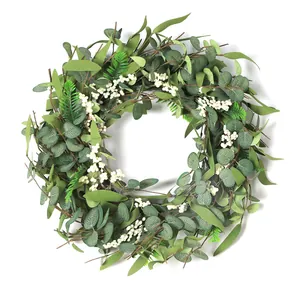 Artificial Eucalyptus Berry Wreath Silk Flower Plastic Greenery Large Door Hanging Decorative For Home Living Room Wedding Party Natural Style Wall Decor