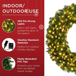 Guirlande de Noël en PVC de 1,5m avec 300 lampes LED chaudes et aiguilles ignifuges