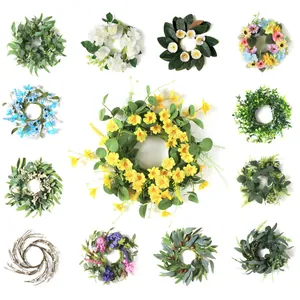 Guirnalda Artificial Hojas de Eucalipto Margarita Rosa Flores Anillo de Vela para Pascua San Valentín Primavera Hogar Boda Fiesta Decoración