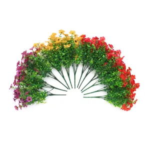 Vibrant artificial autumn flower bouquet set with red orange and purple silk petals