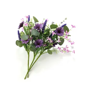 Bouquet artificiel avec tournesols violets et lavande pour décoration de printemps champêtre