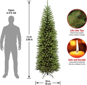 7.5ft slim green PVC Christmas tree dimensions with fire-resistant needles and metal base