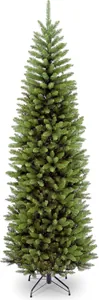Detail view of the dense PVC pine needles on a 2.1m slim green pencil Christmas tree