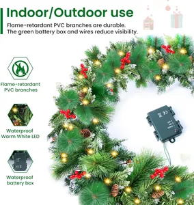 Wasserdichtes Batteriefach mit Timer-Funktion für LED-Weihnachtsgirlanden aus Kiefer