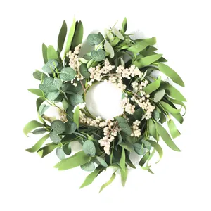 Corona de eucalipto artificial de 30 cm con bayas para decoración de hogar y eventos