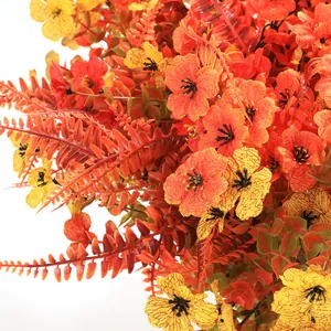 Artificial autumn flower hanging basket with orange and yellow petals for festive garden decor