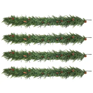 Lot de 4 guirlandes de pin Norfolk réalistes avec de vraies pommes de pin pour Noël
