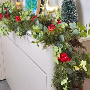 1.8m Artificial Christmas Garland with Red Berries, Pinecones and Eucalyptus Leaves