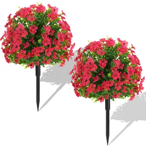 Set van 2 kunstmatige paarse eucalyptus bloembollen met prikkers voor tuin decor