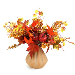 Stelo Decorativo Autunnale Con Zucca E Bacche Foglia Di Acero Pigna Per Decorazione Casa Halloween Ringraziamento Ramo Floreale