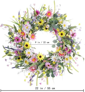 Dettaglio ghirlanda di margherite artificiali con misure interne 22cm ed esterne 55cm