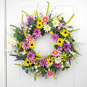 Ghirlanda di margherite artificiali con fiori gialli e viola per decorazione murale