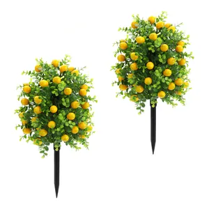 Artificial Lemon Tree Stake Garden Courtyard Decoration Eucalyptus Leaves Faux Greenery Plant With Ground Spike