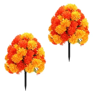 Artificial Daisy Chrysanthemum Flower Stakes Realistic Plastic Fake Flowers Orange Yellow Gradient For Outdoor Garden Courtyard Home Decoration