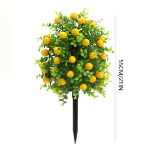 Artificial lemon tree garden stake 55cm tall with realistic green leaves and yellow fruit