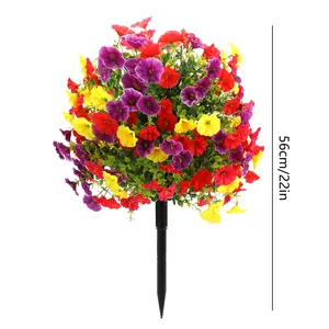 56cm artificial morning glory garden stake with colorful red yellow and purple flowers