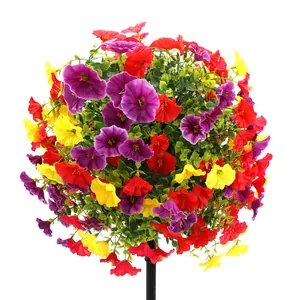 Artificial morning glory flower ball with purple red yellow petals for garden decor