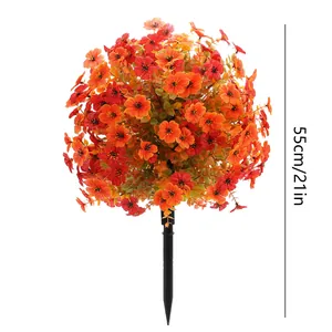 Solar powered outdoor faux orange flower stake light with 55cm height for garden decoration