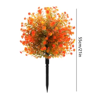 Outdoor artificial orange camellia eucalyptus plant stake for garden decor, 55cm height