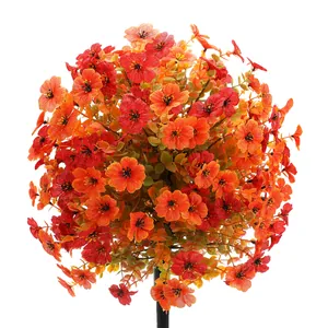 Artificial orange and red violet flower ball with eucalyptus leaves and ground stake