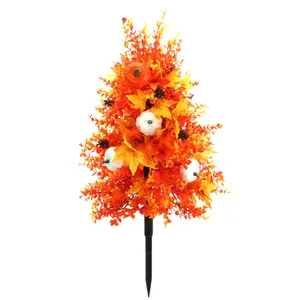 Artificial fall maple tree stake with pumpkins and pinecones for garden landscape decor