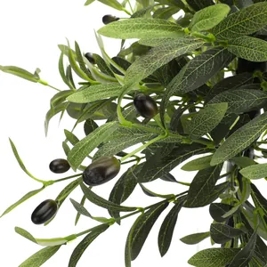 Artificial olive tree with lush green leaves and realistic black fruit for home decor