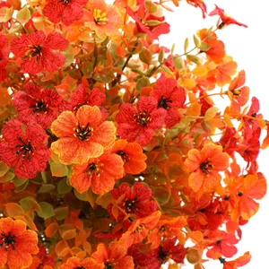 Artificial violet and eucalyptus garden stake with vibrant orange and red flowers