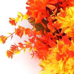Autumn chrysanthemum garland with orange gradient leaves for Thanksgiving home wall decoration