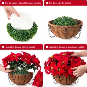 Kit DIY panier suspendu avec fleurs de poinsettia artificielles rouges et chaîne en métal