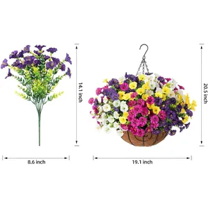 Artificial eucalyptus petunia bouquet and colorful hanging basket floral decoration