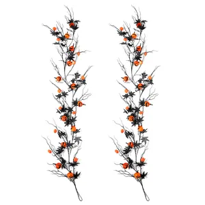 Halloween Pumpkin Maple Leaf Vine Hanging Decoration Black Orange Jack-o-lantern Garland For Festive Indoor Party Wall Decor