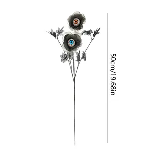 50cm Halloween artificial rose branch with scary eyeballs for gothic home decoration