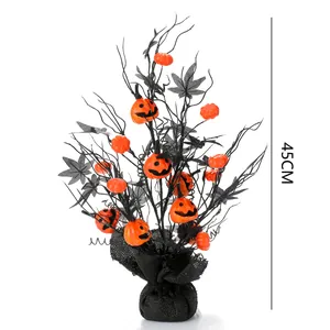 Διακοσμητικό δέντρο Halloween 45cm με πορτοκαλί κολοκύθες και βάση από λινάτσα